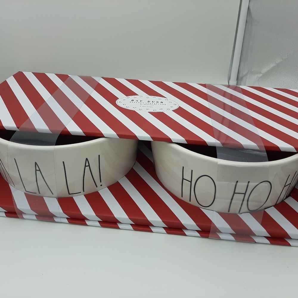 Rae dunn Falala! & Hohoho! 8" Pet Bowls - Picture 3 of 5
